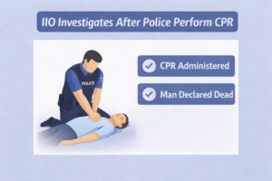 Police officer performing CPR on man