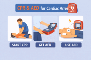 CPR and AED steps for emergencies