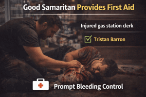 Good Samaritan helps injured clerk