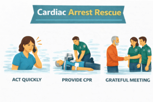 Cardiac arrest rescue steps illustrated