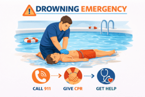 Drowning emergency lifesaving steps for children