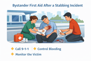 Bystanders helping at a stabbing scene
