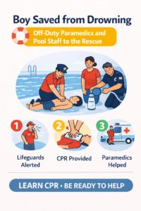 Boy saved at the poolside rescue