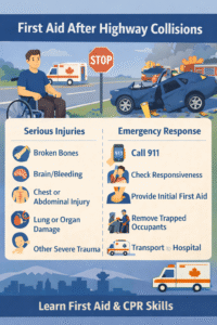 First aid after highway collisions infographic
