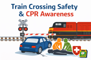 Train crossing safety and CPR education