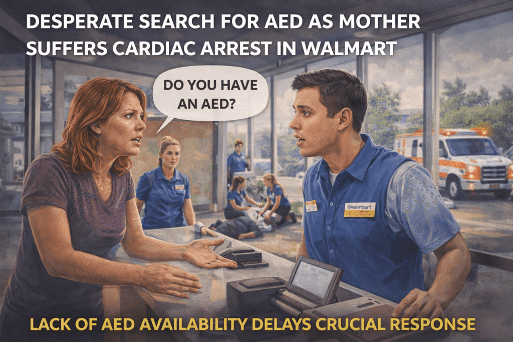 Search for AED during emergency at Walmart