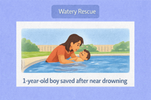 Watery rescue at the poolside