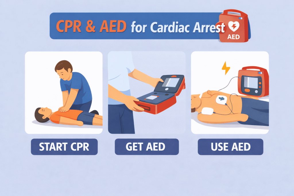 CPR and AED steps for emergencies