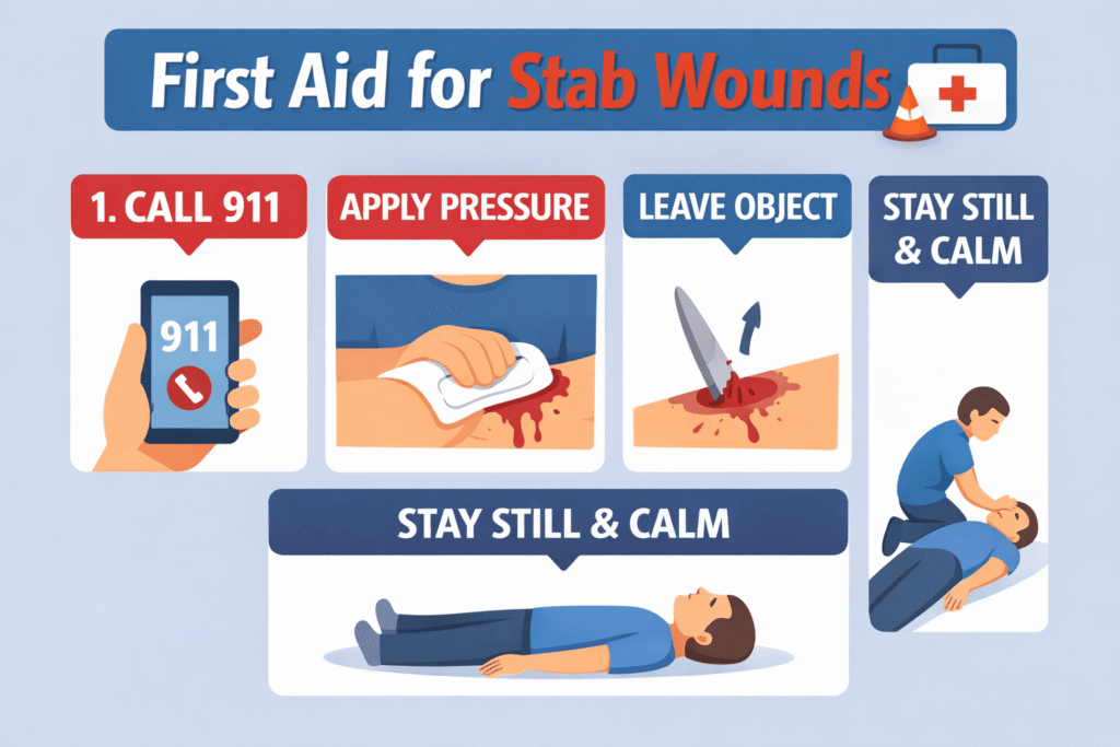 First aid steps for stab wounds