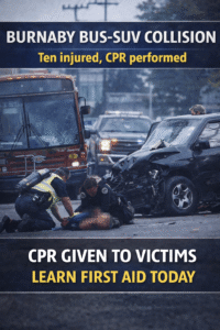 Burnaby bus-SUV accident aftermath