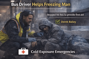 Bus driver rescues freezing man in shelter