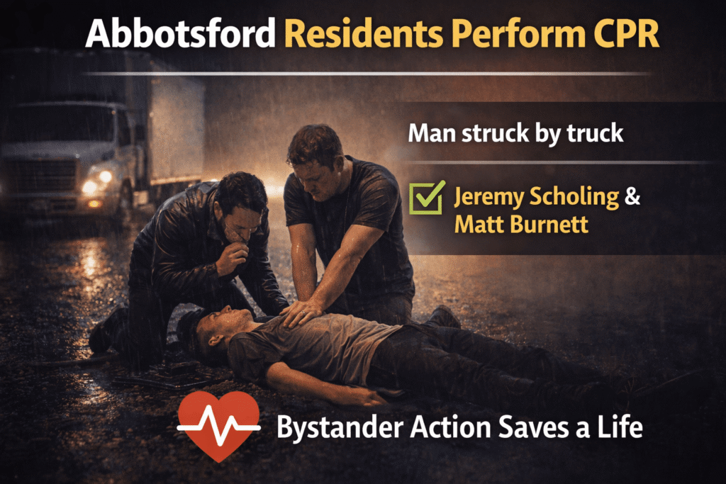 Life-saving CPR under rainy night sky