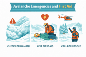 Avalanche first aid steps infographic