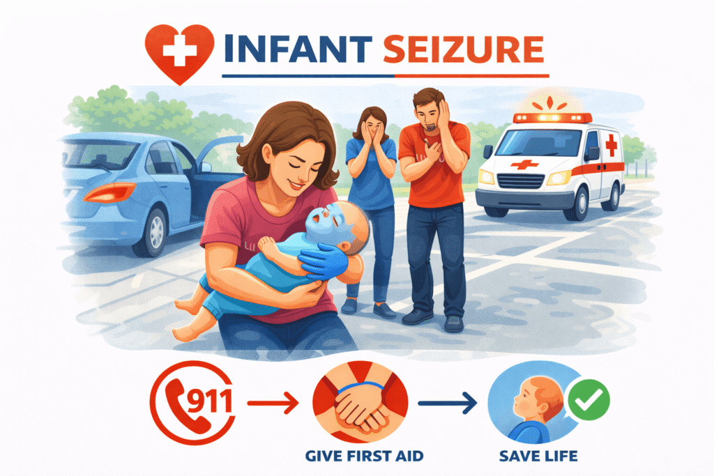 Emergency roadside care for infant seizure