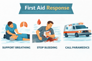 First aid response steps illustrated