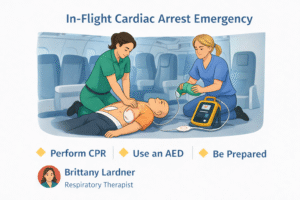 In-flight cardiac arrest response scene