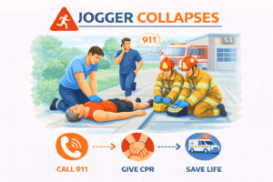 Jogger collapses responding to an emergency