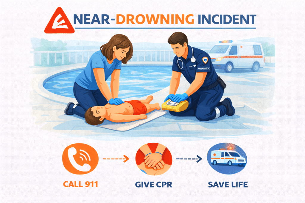 Life-saving efforts by the pool