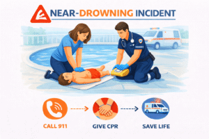 Life-saving efforts by the pool