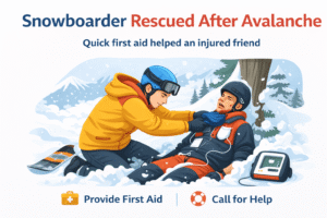 Snowboarders provide first aid in avalanche rescue
