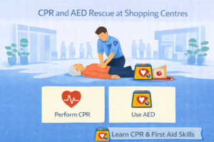 CPR and AED rescue in mall