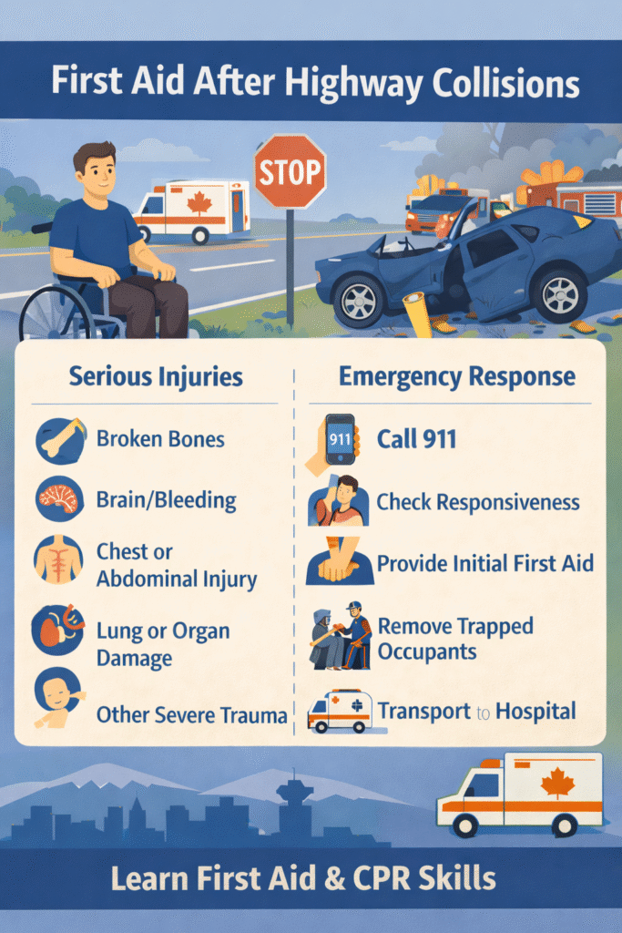 First aid after highway collisions infographic
