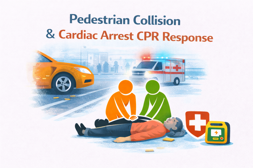Pedestrian collision and CPR response illustration