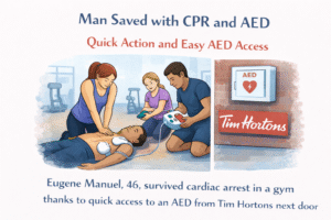 Survival through AED and CPR action